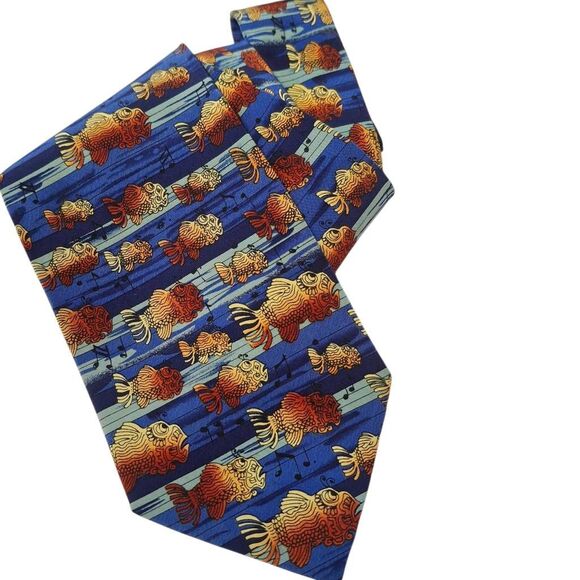 J. Garcia by Jerry Garcia Silk Tie – Vintage Fish & Music Notes, Blue | “Not For - Picture 1 of 3